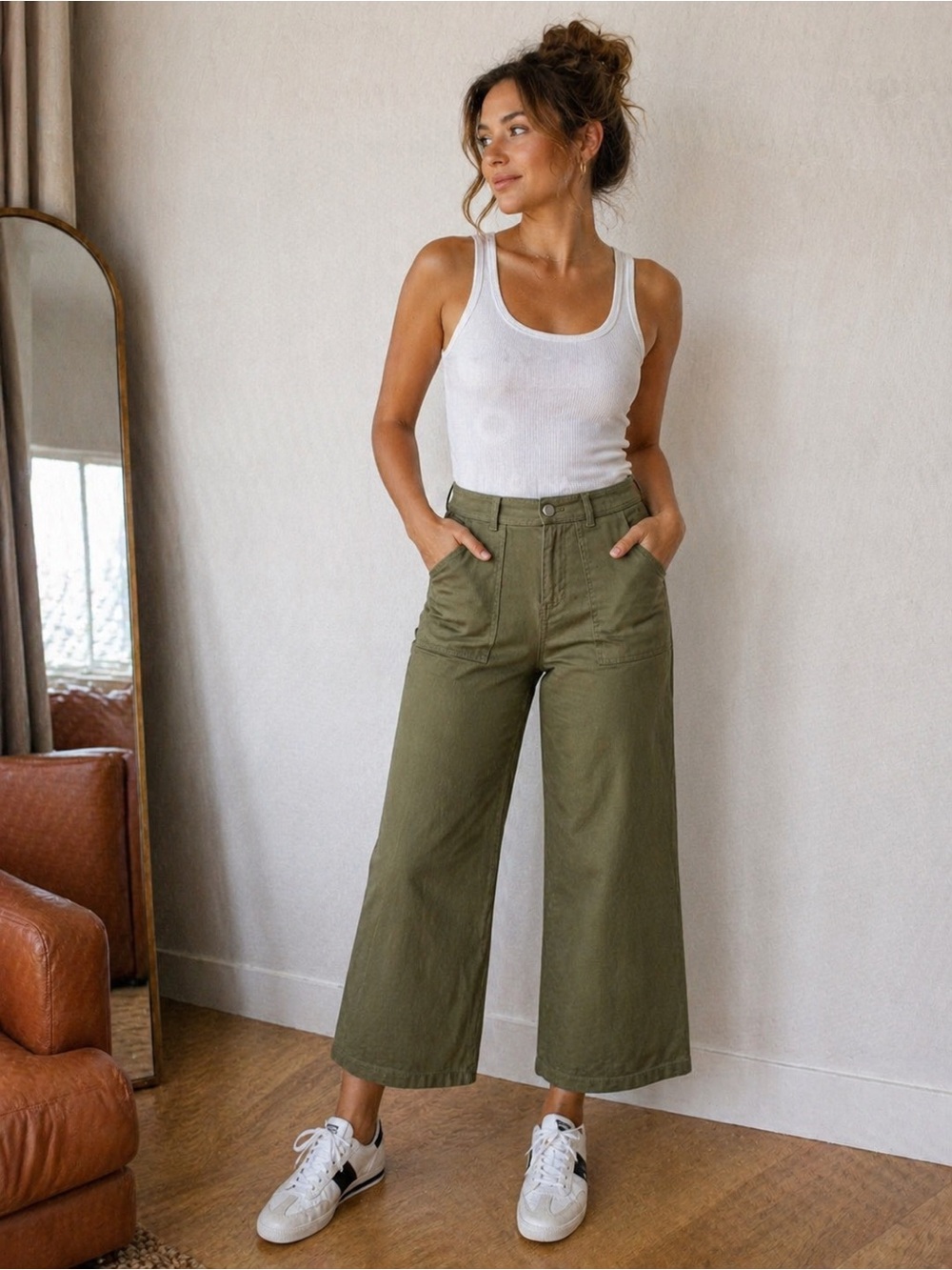 Who What Wear Olive Wide Leg Cropped Pants Size 6